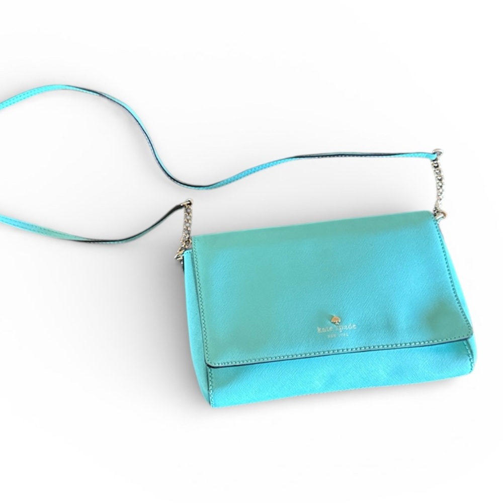 Kate Spade Tiffany Blue Saffiano Leather Crossbody Bag Gold Accents NEW No Tag
